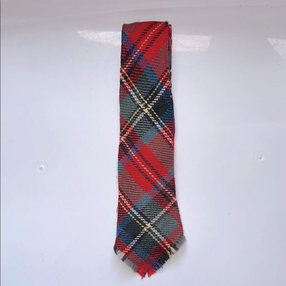 Vintage 60s Red, Green, Blue, Yellow, & White Plaid Woman’s Wool Tie - Picture 1 of 5